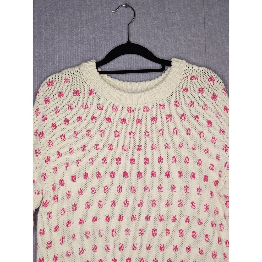 Callahan Knitwear Sweater Womens Medium Cream Pink Floral Knit 100% Cotton